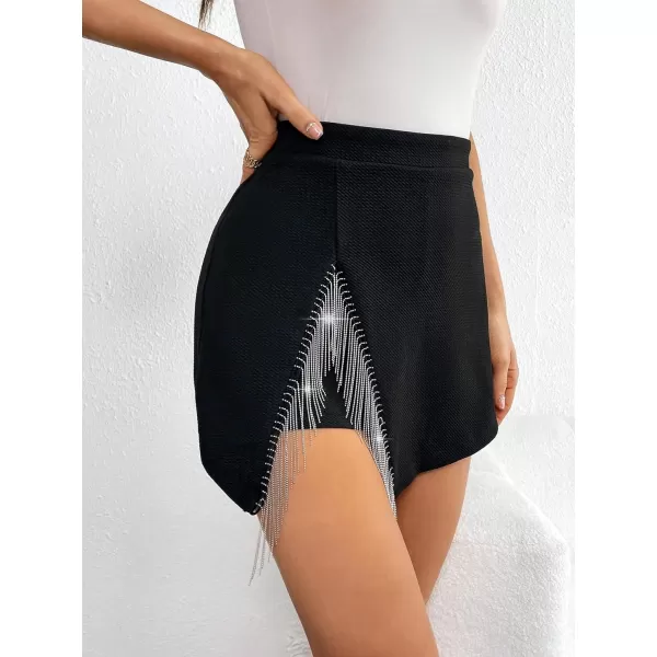 SweatyRocks Women's High Waisted Asymmetrical Wrap Hem Glitter Skorts Skirt with Shorts