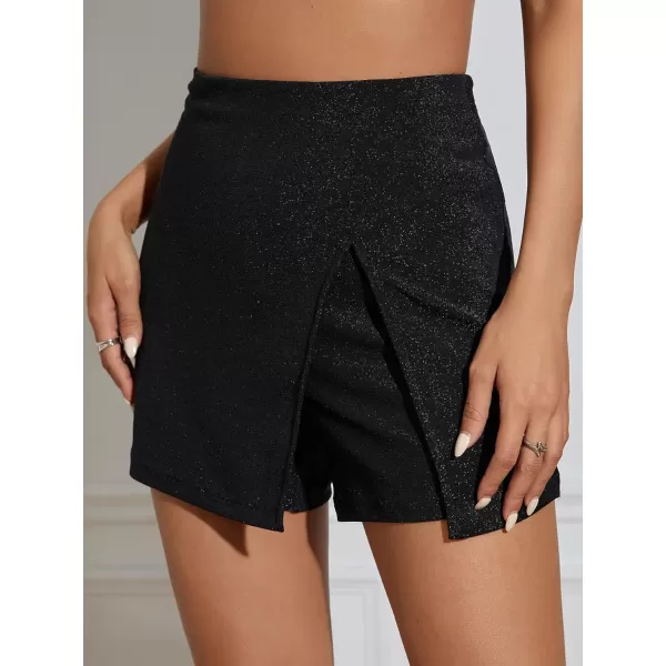 SweatyRocks Women's High Waisted Asymmetrical Wrap Hem Glitter Skorts Skirt with Shorts
