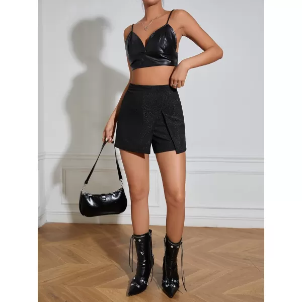 SweatyRocks Women's High Waisted Asymmetrical Wrap Hem Glitter Skorts Skirt with Shorts