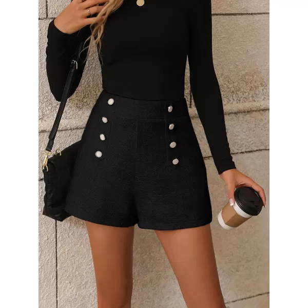 SweatyRocks Women's High Waisted Button Front Tweed Shorts Casual Wide Leg Short Pants