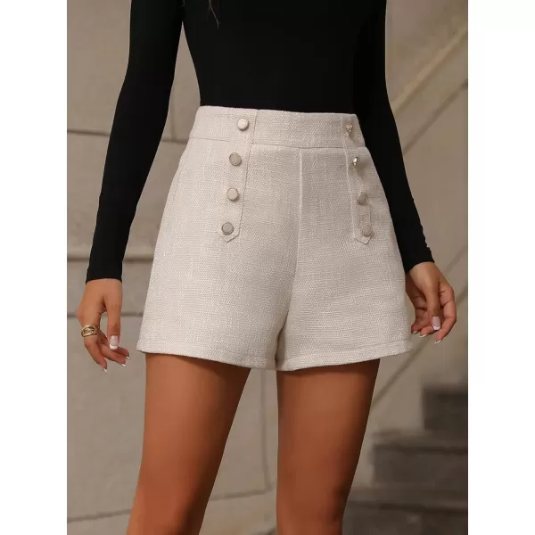 SweatyRocks Women's High Waisted Button Front Tweed Shorts Casual Wide Leg Short Pants