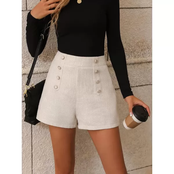 SweatyRocks Women's High Waisted Button Front Tweed Shorts Casual Wide Leg Short Pants
