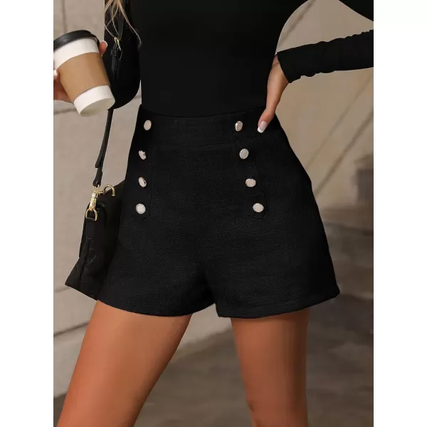 SweatyRocks Women's High Waisted Button Front Tweed Shorts Casual Wide Leg Short Pants