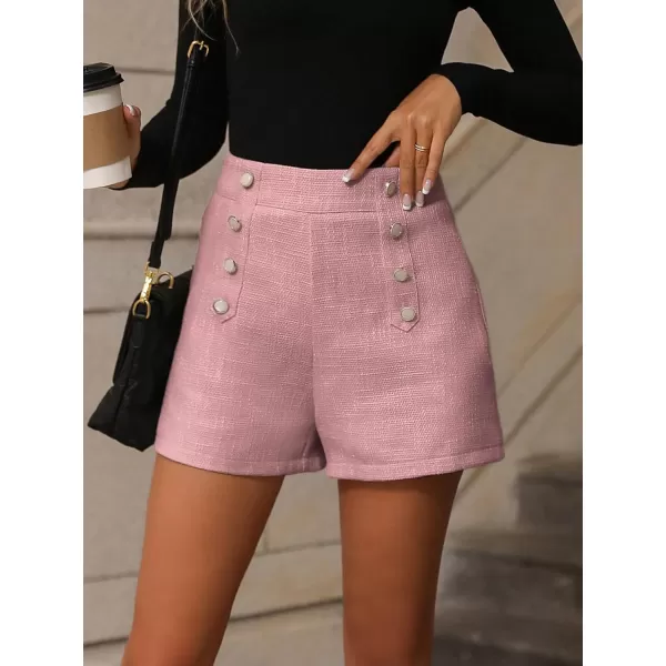 SweatyRocks Women's High Waisted Button Front Tweed Shorts Casual Wide Leg Short Pants