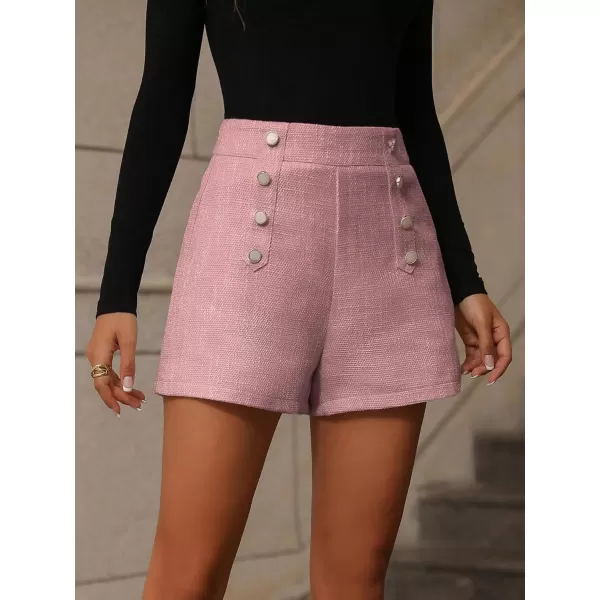 SweatyRocks Women's High Waisted Button Front Tweed Shorts Casual Wide Leg Short Pants