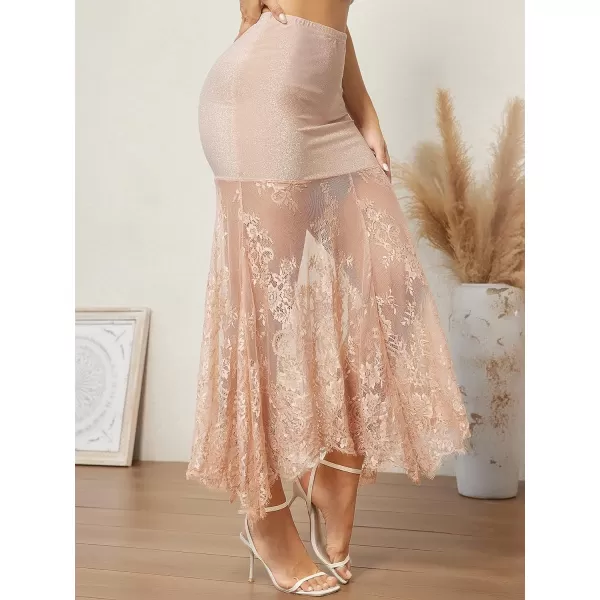 SweatyRocks Women's High Waisted Floral Lace Sheer Mesh Mermaid Maxi Skirt