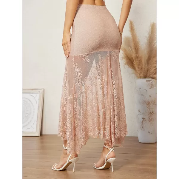 SweatyRocks Women's High Waisted Floral Lace Sheer Mesh Mermaid Maxi Skirt