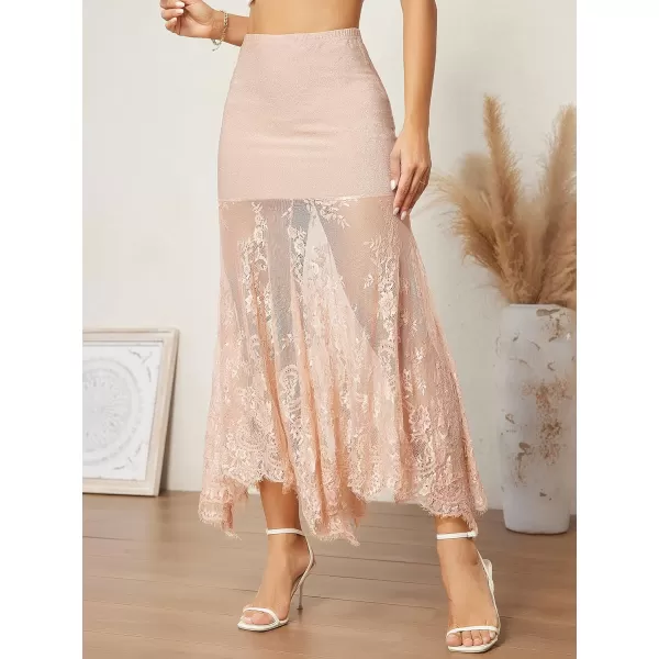 SweatyRocks Women's High Waisted Floral Lace Sheer Mesh Mermaid Maxi Skirt