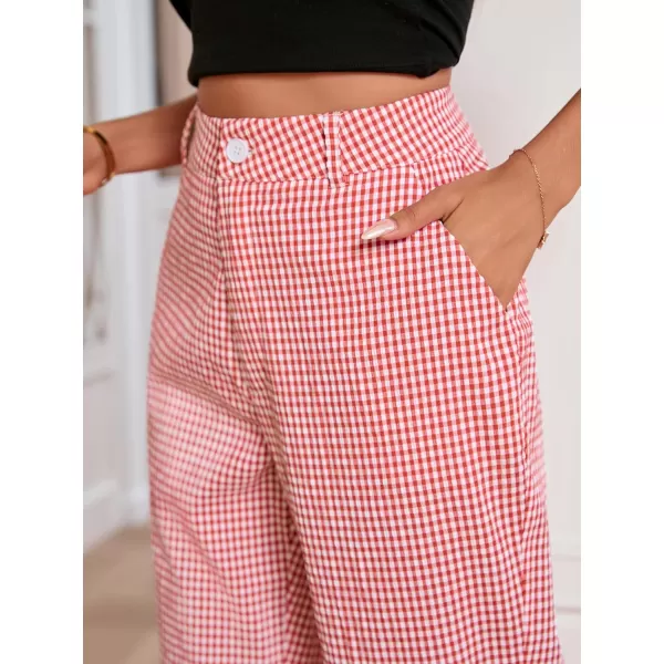 SweatyRocks Women's High Waisted Plaid Straight Leg Cropped Pants Gingham Trousers with Pockets