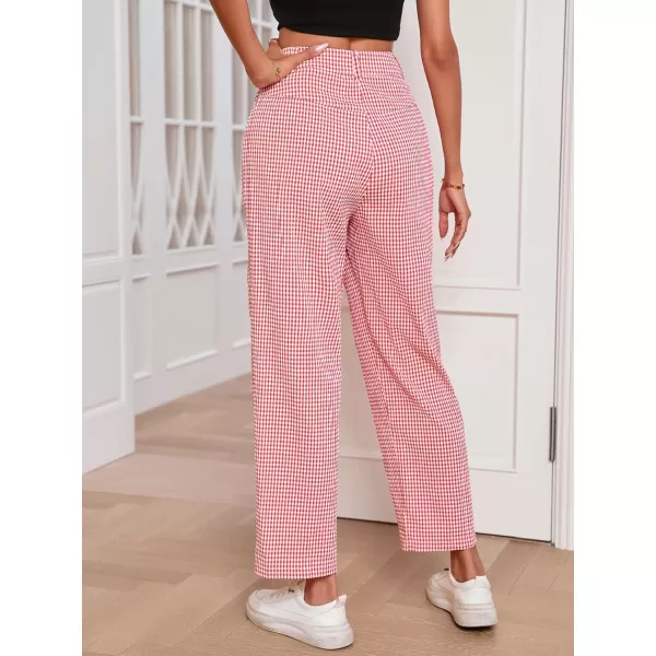 SweatyRocks Women's High Waisted Plaid Straight Leg Cropped Pants Gingham Trousers with Pockets