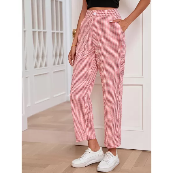 SweatyRocks Women's High Waisted Plaid Straight Leg Cropped Pants Gingham Trousers with Pockets