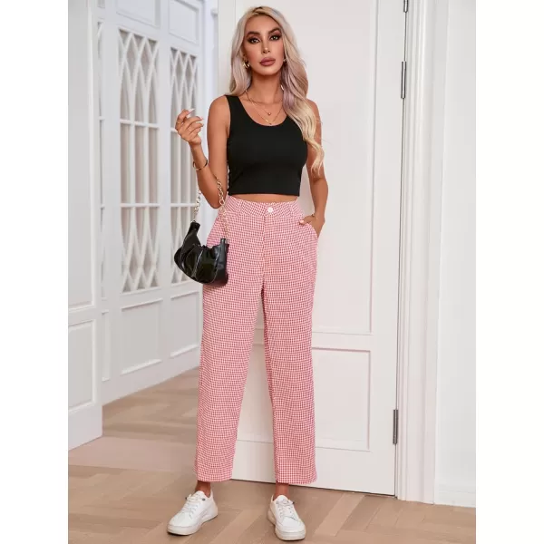SweatyRocks Women's High Waisted Plaid Straight Leg Cropped Pants Gingham Trousers with Pockets