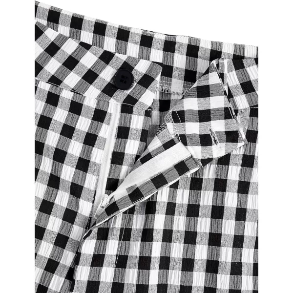 SweatyRocks Women's High Waisted Plaid Straight Leg Cropped Pants Gingham Trousers with Pockets