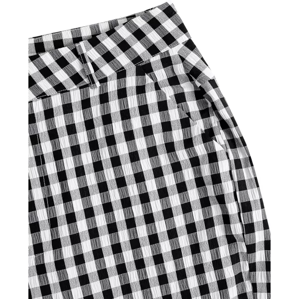 SweatyRocks Women's High Waisted Plaid Straight Leg Cropped Pants Gingham Trousers with Pockets