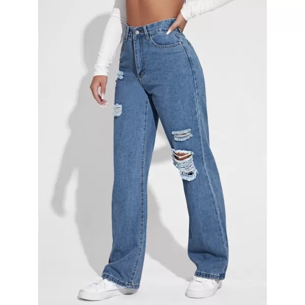 SweatyRocks Women's High Waisted Ripped Boyfriend Jeans Distressed Denim Pants with Pockets