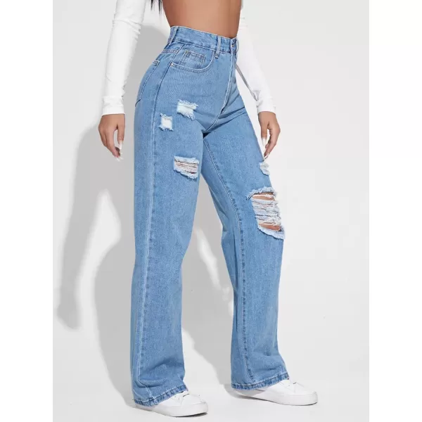 SweatyRocks Women's High Waisted Ripped Boyfriend Jeans Distressed Denim Pants with Pockets
