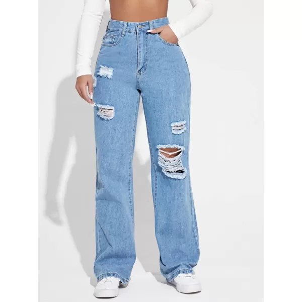 SweatyRocks Women's High Waisted Ripped Boyfriend Jeans Distressed Denim Pants with Pockets