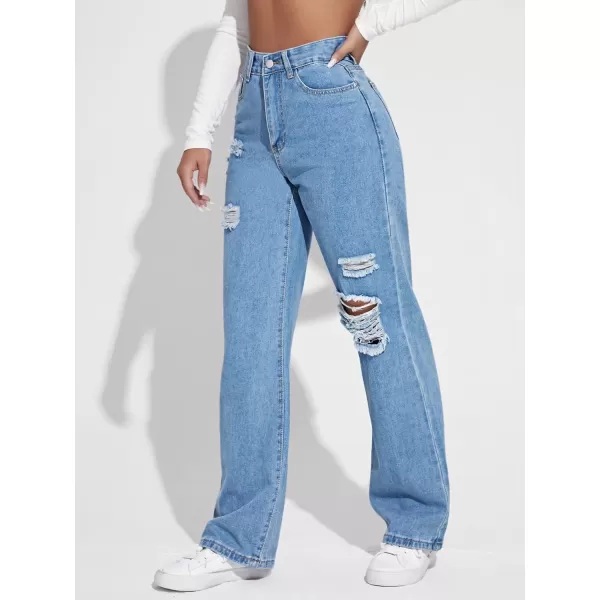 SweatyRocks Women's High Waisted Ripped Boyfriend Jeans Distressed Denim Pants with Pockets
