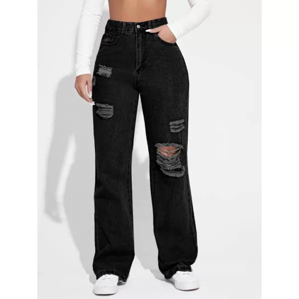 SweatyRocks Women's High Waisted Ripped Boyfriend Jeans Distressed Denim Pants with Pockets