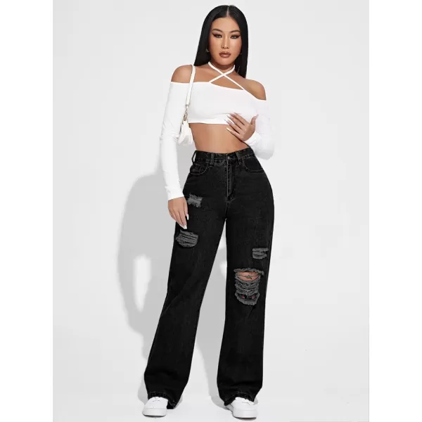 SweatyRocks Women's High Waisted Ripped Boyfriend Jeans Distressed Denim Pants with Pockets