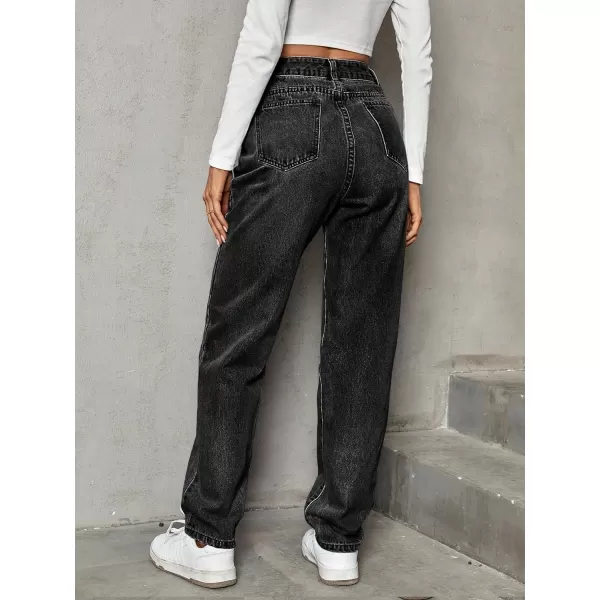 SweatyRocks Women's High Waisted Straight Leg Long Jeans Asymmetrical Waist Denim Pants