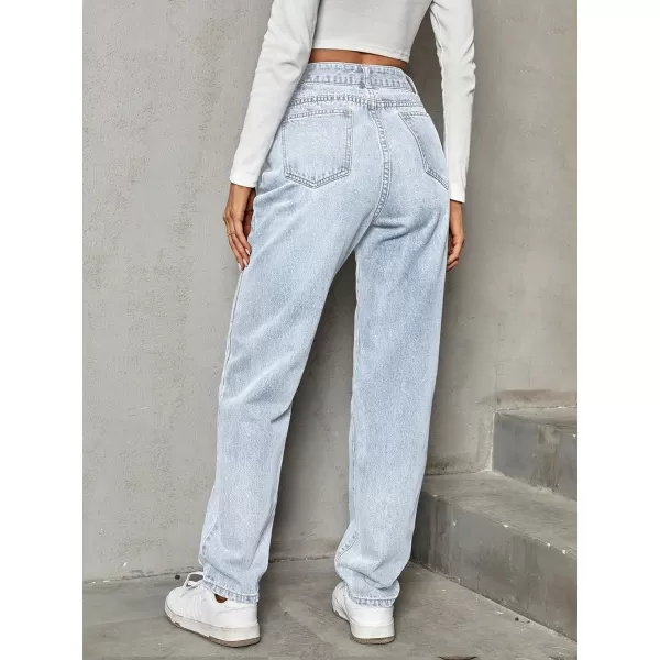 SweatyRocks Women's High Waisted Straight Leg Long Jeans Asymmetrical Waist Denim Pants