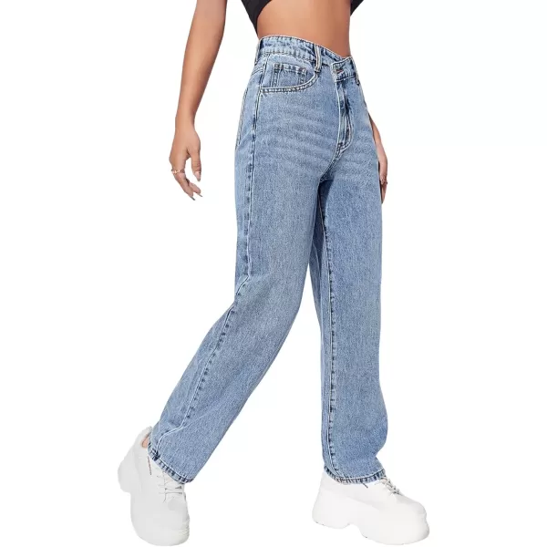 SweatyRocks Women's High Waisted Straight Leg Long Jeans Asymmetrical Waist Denim Pants