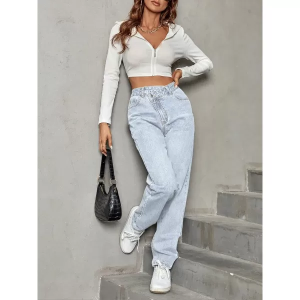SweatyRocks Women's High Waisted Straight Leg Long Jeans Asymmetrical Waist Denim Pants