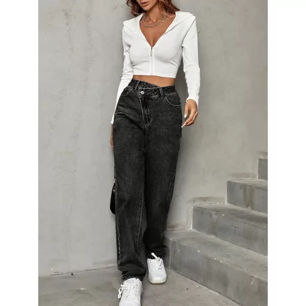 SweatyRocks Women's High Waisted Straight Leg Long Jeans Asymmetrical Waist Denim Pants