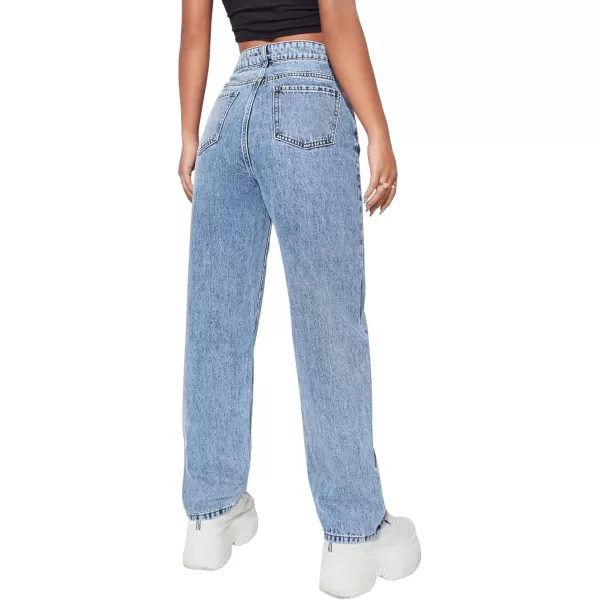 SweatyRocks Women's High Waisted Straight Leg Long Jeans Asymmetrical Waist Denim Pants