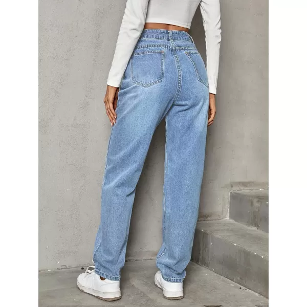 SweatyRocks Women's High Waisted Straight Leg Long Jeans Asymmetrical Waist Denim Pants