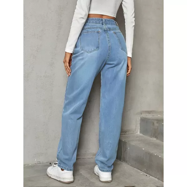 SweatyRocks Women's High Waisted Straight Leg Long Jeans Asymmetrical Waist Denim Pants