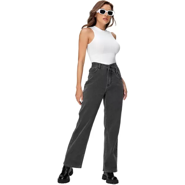 SweatyRocks Women's High Waisted Straight Leg Long Jeans Asymmetrical Waist Denim Pants