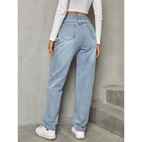 SweatyRocks Women's High Waisted Straight Leg Long Jeans Asymmetrical Waist Denim Pants