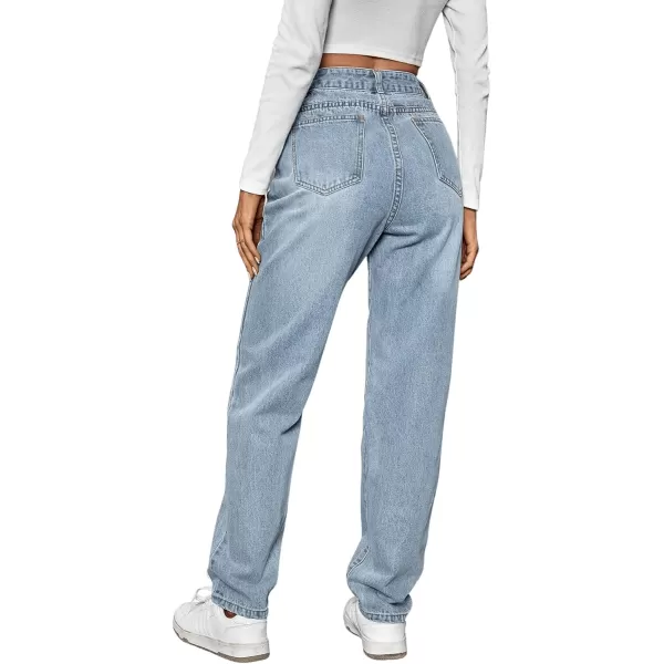 SweatyRocks Women's High Waisted Straight Leg Long Jeans Asymmetrical Waist Denim Pants