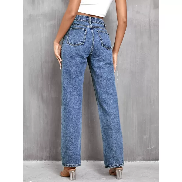 SweatyRocks Women's High Waisted Straight Leg Long Jeans Asymmetrical Waist Denim Pants