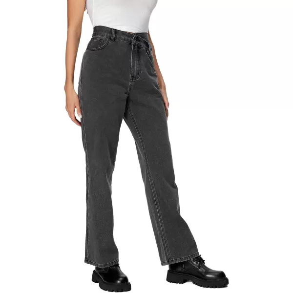 SweatyRocks Women's High Waisted Straight Leg Long Jeans Asymmetrical Waist Denim Pants