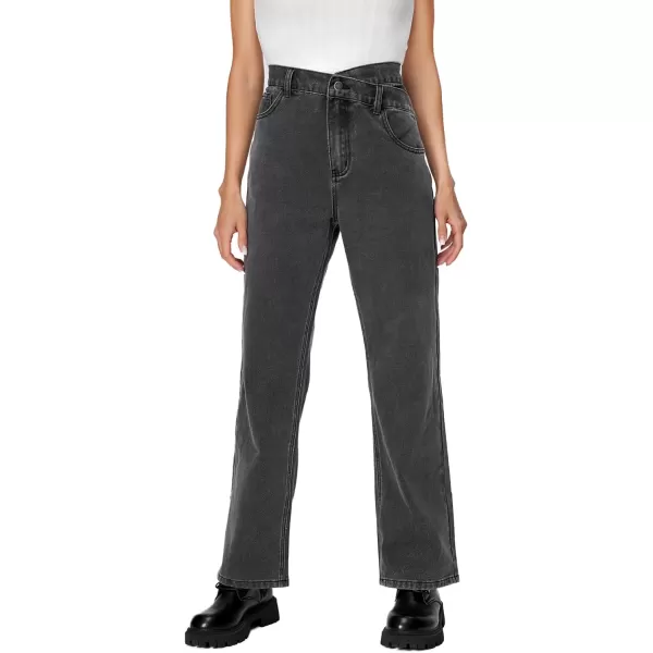 SweatyRocks Women's High Waisted Straight Leg Long Jeans Asymmetrical Waist Denim Pants