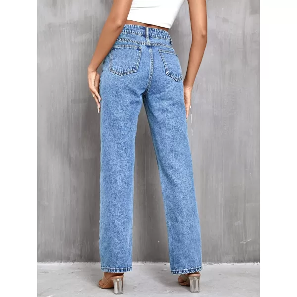 SweatyRocks Women's High Waisted Straight Leg Long Jeans Asymmetrical Waist Denim Pants