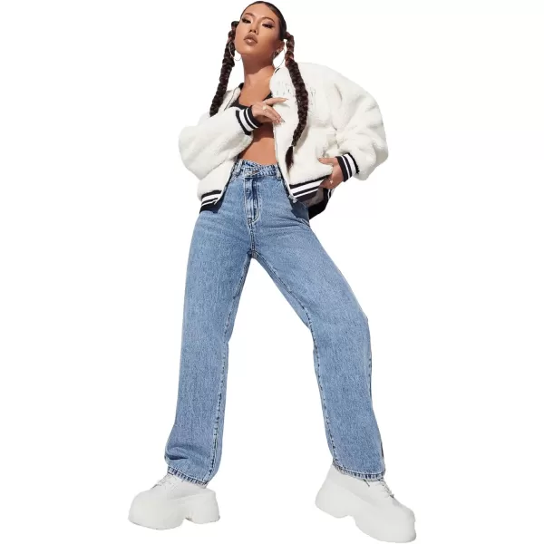 SweatyRocks Women's High Waisted Straight Leg Long Jeans Asymmetrical Waist Denim Pants