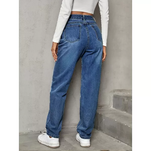SweatyRocks Women's High Waisted Straight Leg Long Jeans Asymmetrical Waist Denim Pants