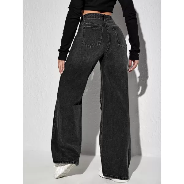 SweatyRocks Women's High Waisted Wide Leg Jeans Casual Loose Ripped Denim Pants