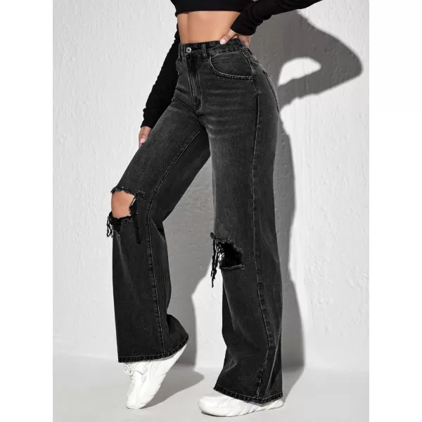 SweatyRocks Women's High Waisted Wide Leg Jeans Casual Loose Ripped Denim Pants