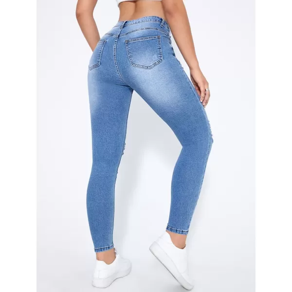 SweatyRocks Women's Hight Waisted Stretch Ripped Skinny Jeans Distressed Denim Pants