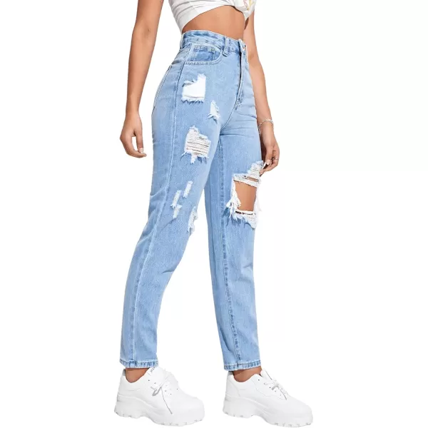 SweatyRocks Women's Hight Waisted Stretch Ripped Skinny Jeans Distressed Denim Pants