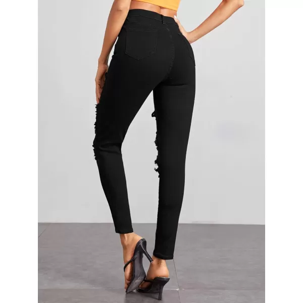 SweatyRocks Women's Hight Waisted Stretch Ripped Skinny Jeans Distressed Denim Pants
