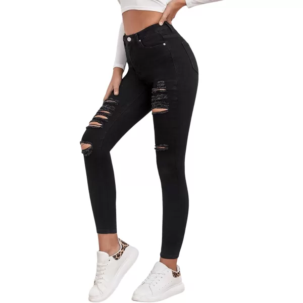 SweatyRocks Women's Hight Waisted Stretch Ripped Skinny Jeans Distressed Denim Pants