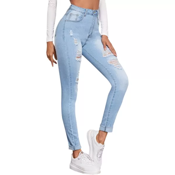 SweatyRocks Women's Hight Waisted Stretch Ripped Skinny Jeans Distressed Denim Pants