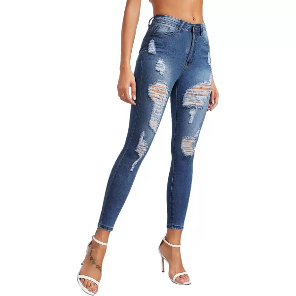 SweatyRocks Women's Hight Waisted Stretch Ripped Skinny Jeans Distressed Denim Pants