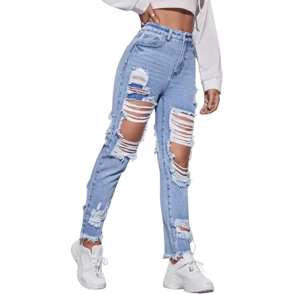SweatyRocks Women's Hight Waisted Stretch Ripped Skinny Jeans Distressed Denim Pants